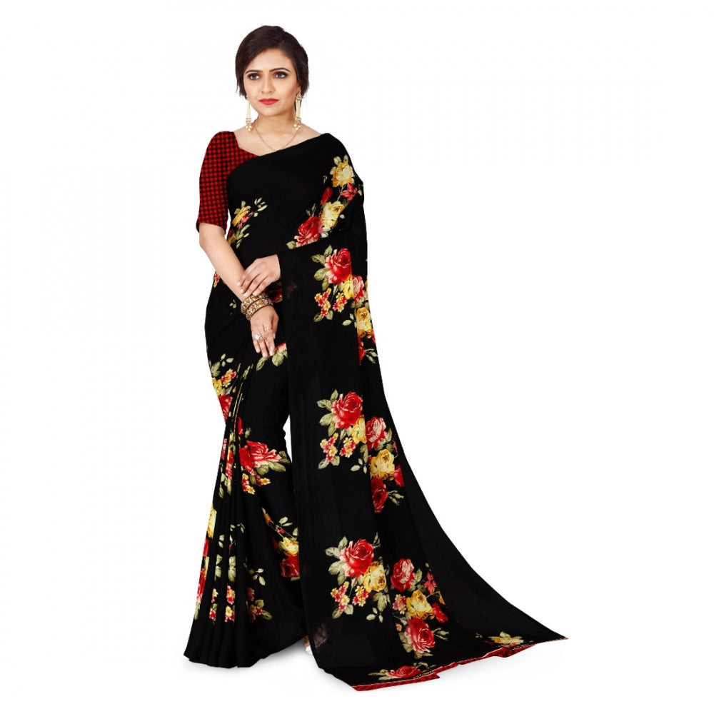 Clasymist Women's Faux Georgette Saree With Blouse (Black, 5-6Mtrs)