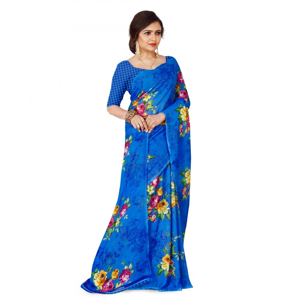 Clasymist Women's Faux Georgette Saree With Blouse (Blue, 5-6Mtrs)