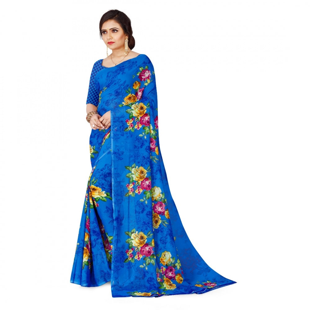 Clasymist Women's Faux Georgette Saree With Blouse (Blue, 5-6Mtrs)