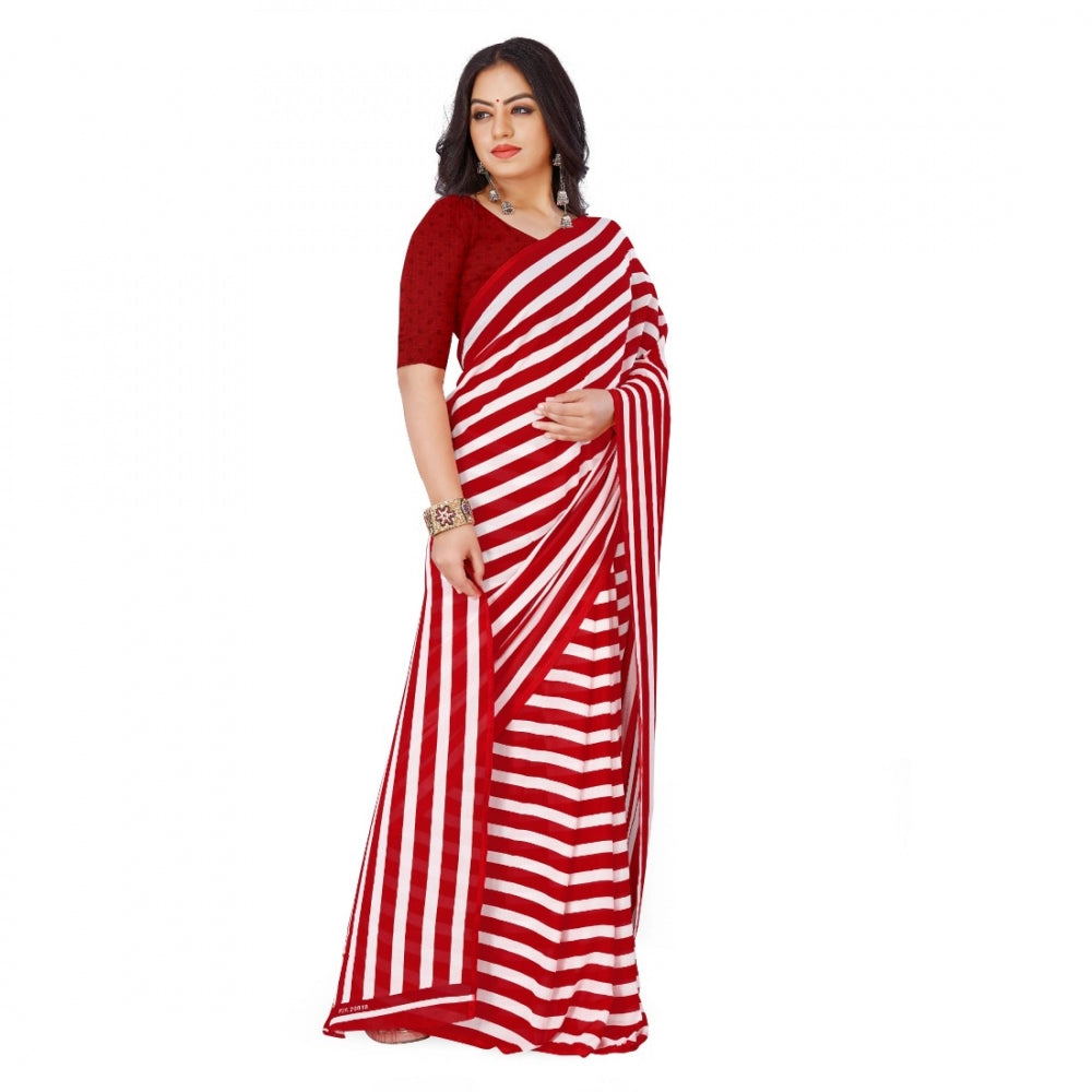 Clasymist Women's Faux Georgette Saree With Blouse (Red, 5-6Mtrs)