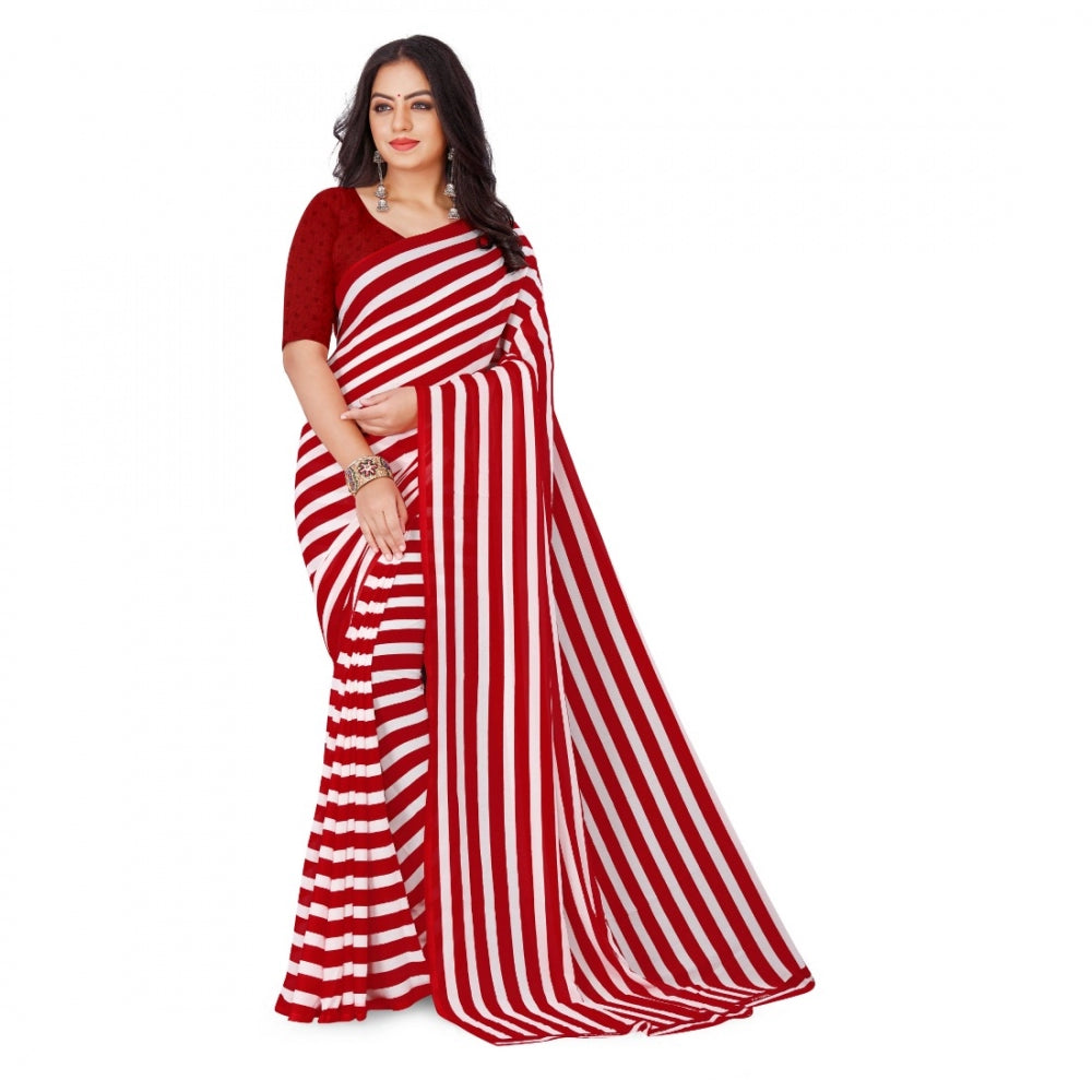 Clasymist Women's Faux Georgette Saree With Blouse (Red, 5-6Mtrs)