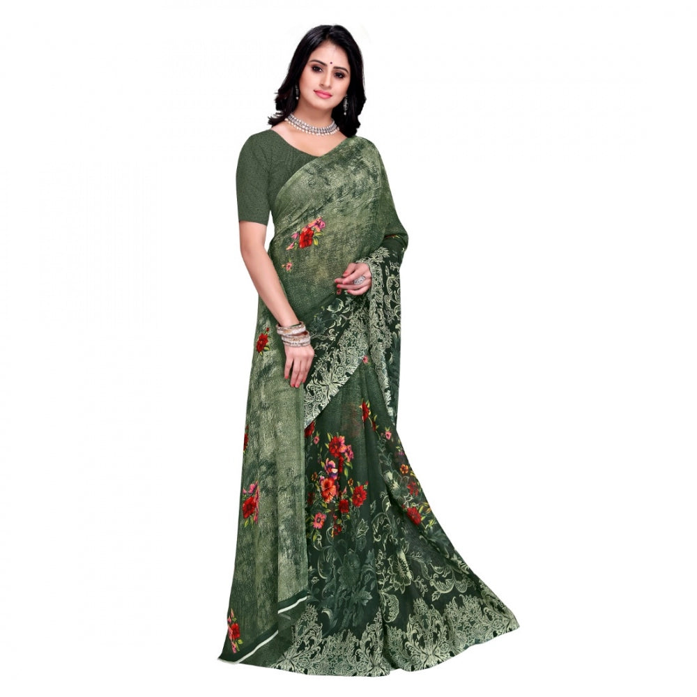 Clasymist Women's Faux Georgette Saree With Blouse (Green, 5-6Mtrs)