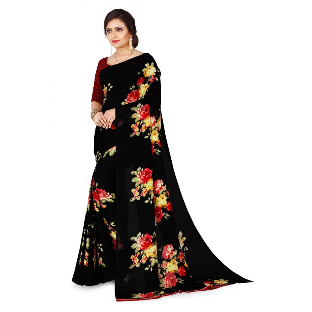 Clasymist Women's Faux Georgette Saree With Blouse (Black, 5-6Mtrs)