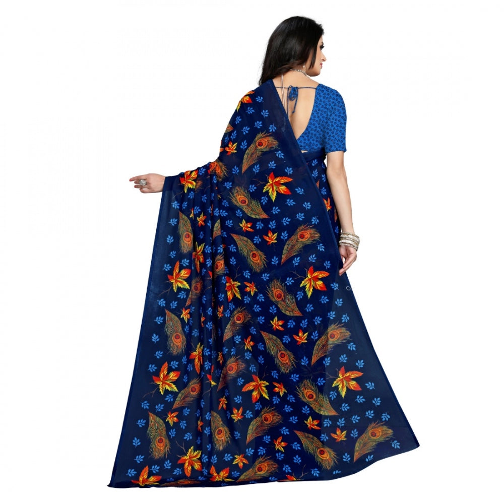 Clasymist Women's Faux Georgette Saree With Blouse (Blue, 5-6Mtrs)