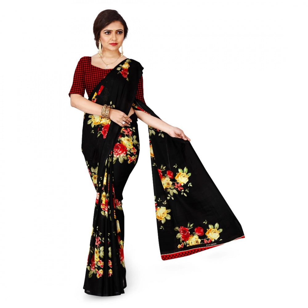 Clasymist Women's Faux Georgette Saree With Blouse (Black, 5-6Mtrs)