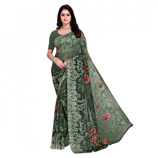 Clasymist Women's Faux Georgette Saree With Blouse (Green, 5-6Mtrs)