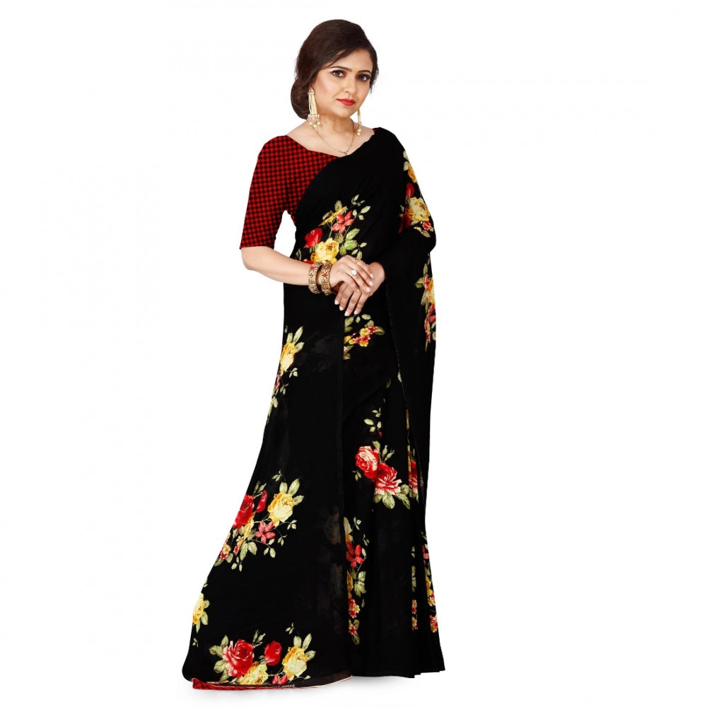 Clasymist Women's Faux Georgette Saree With Blouse (Black, 5-6Mtrs)