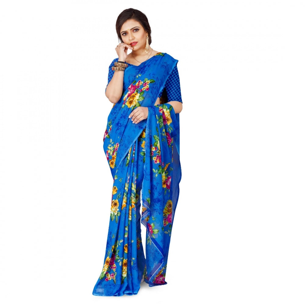 Clasymist Women's Faux Georgette Saree With Blouse (Blue, 5-6Mtrs)