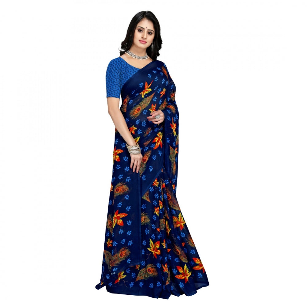 Clasymist Women's Faux Georgette Saree With Blouse (Blue, 5-6Mtrs)