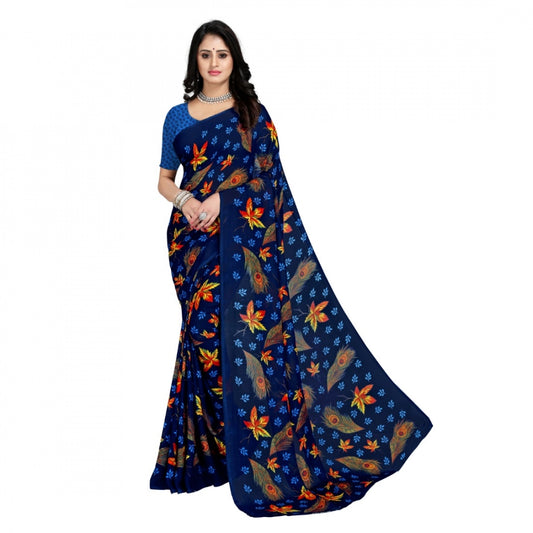 Clasymist Women's Faux Georgette Saree With Blouse (Blue, 5-6Mtrs)