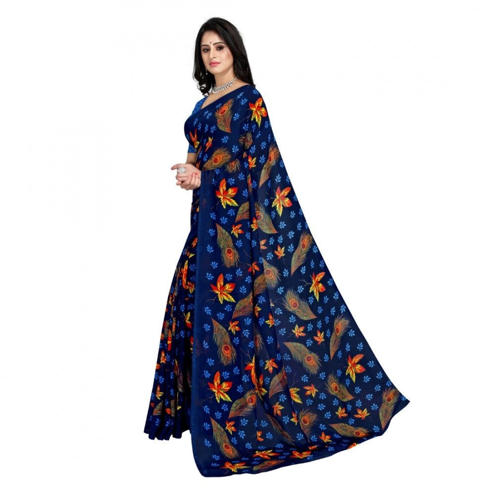 Clasymist Women's Faux Georgette Saree With Blouse (Blue, 5-6Mtrs)