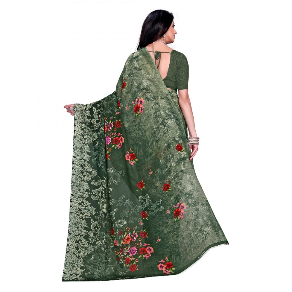 Clasymist Women's Faux Georgette Saree With Blouse (Green, 5-6Mtrs)