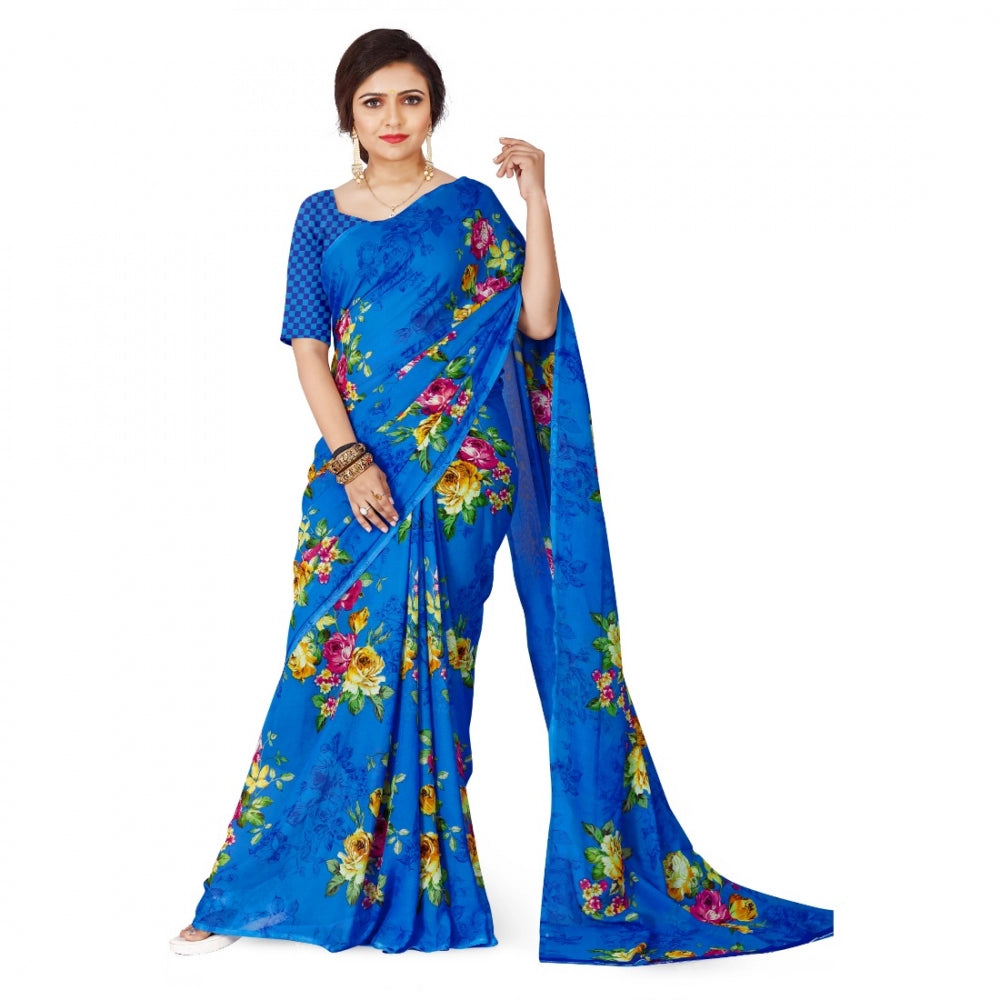 Clasymist Women's Faux Georgette Saree With Blouse (Blue, 5-6Mtrs)