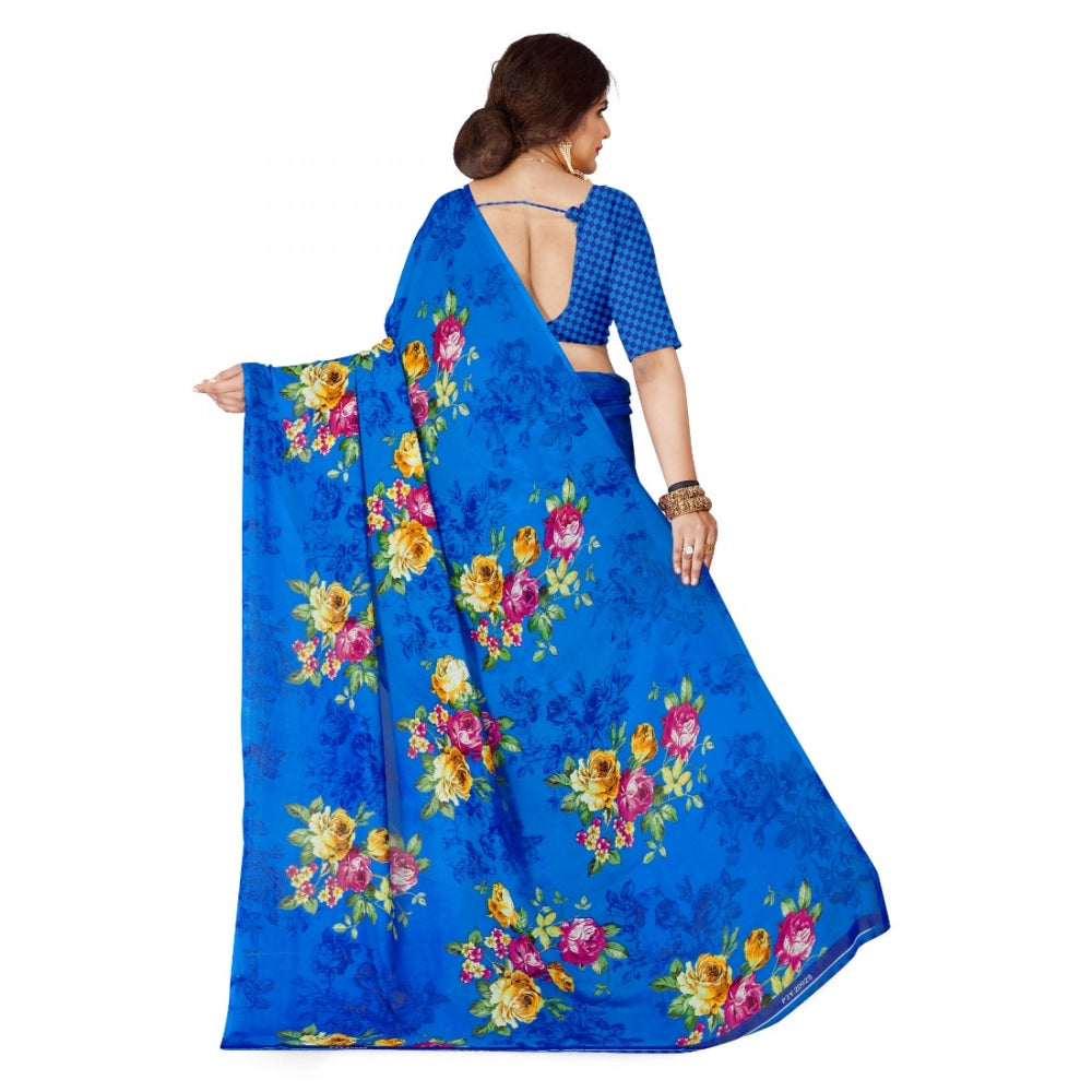 Clasymist Women's Faux Georgette Saree With Blouse (Blue, 5-6Mtrs)