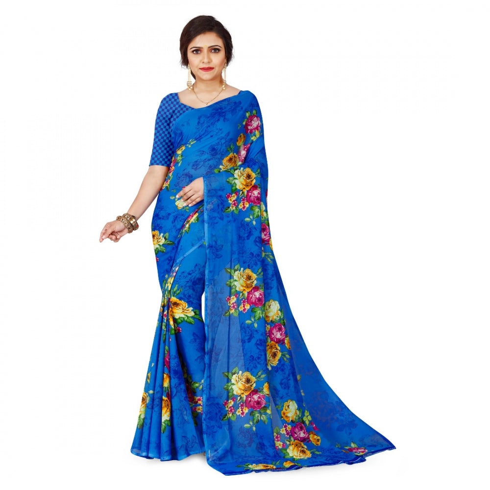 Clasymist Women's Faux Georgette Saree With Blouse (Blue, 5-6Mtrs)