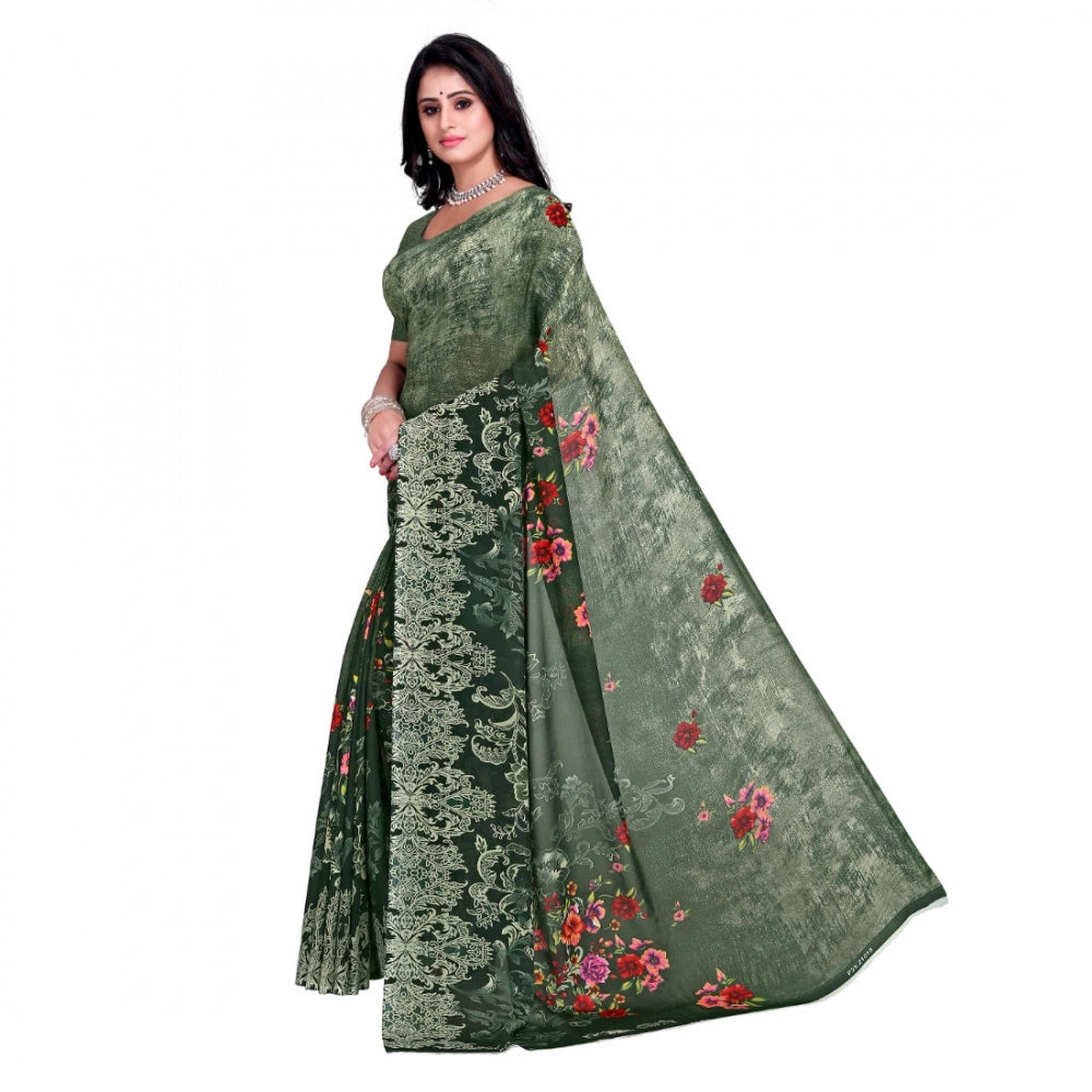 Clasymist Women's Faux Georgette Saree With Blouse (Green, 5-6Mtrs)