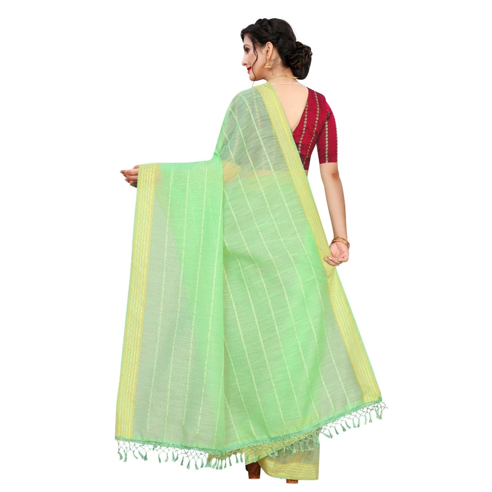 Clasymist Women's Cotton Saree With Blouse (Parrot Green, 5-6Mtrs)