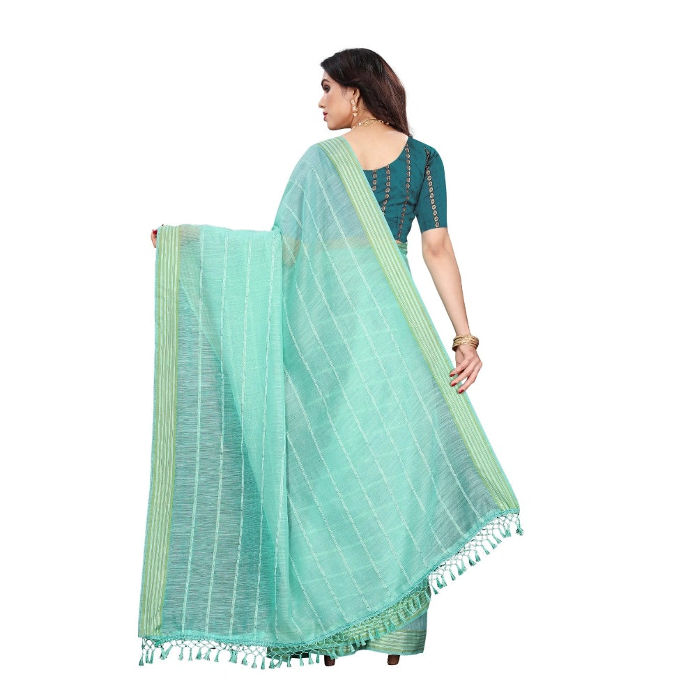 Clasymist Women's Cotton Saree With Blouse (Rama, 5-6Mtrs)