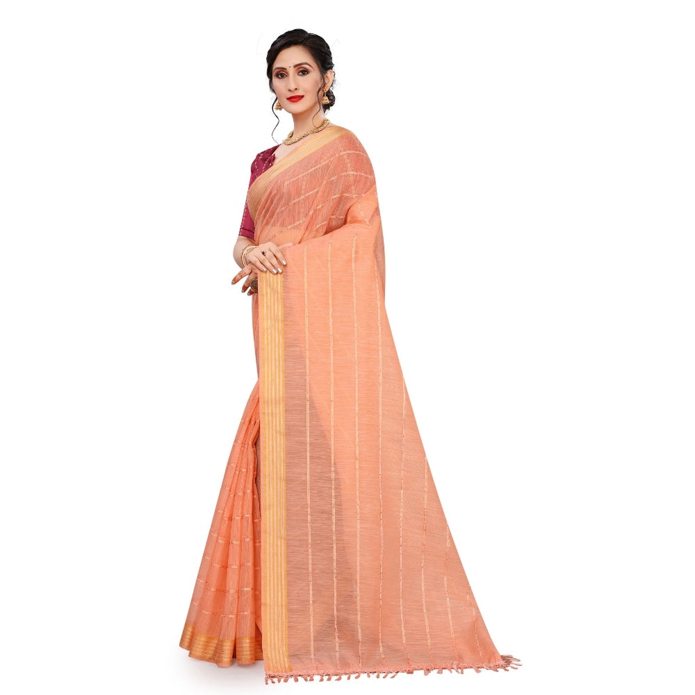 Clasymist Women's Cotton Saree With Blouse (Orange, 5-6Mtrs)