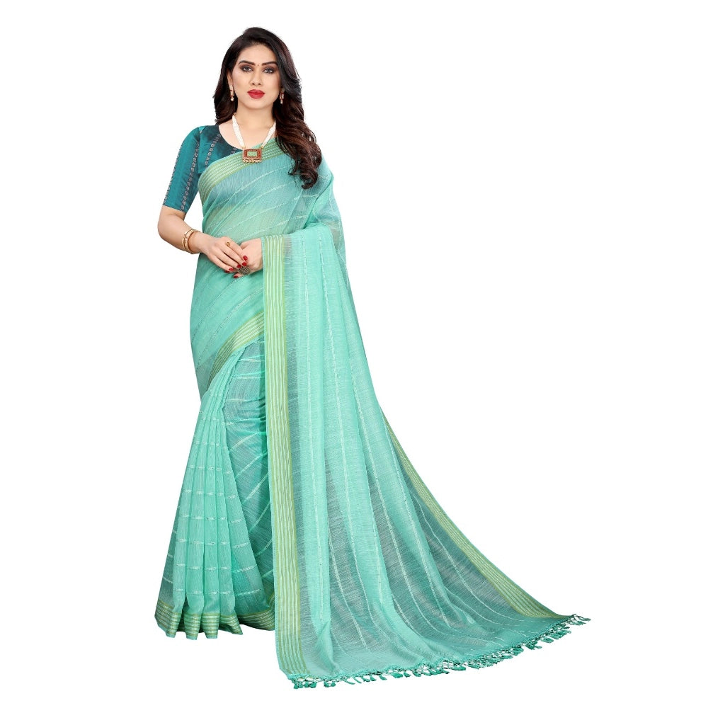 Clasymist Women's Cotton Saree With Blouse (Rama, 5-6Mtrs)