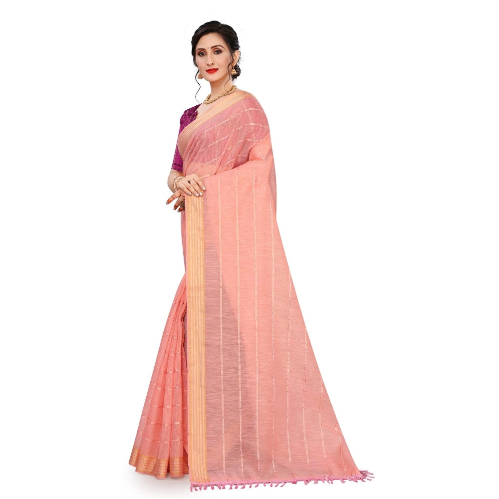 Clasymist Women's Cotton Saree With Blouse (Pink, 5-6Mtrs)