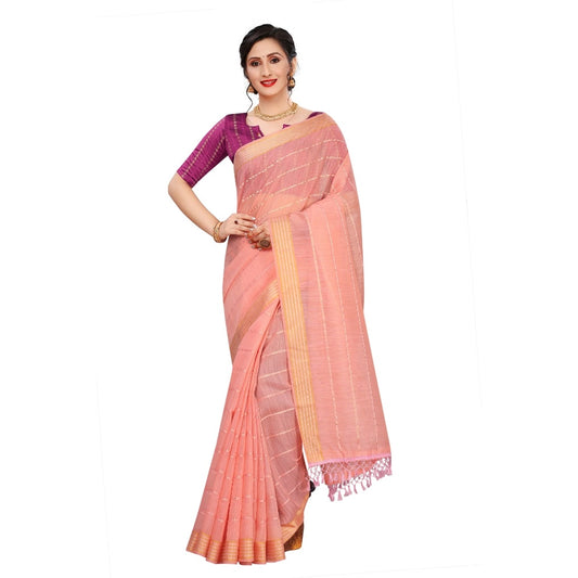 Clasymist Women's Cotton Saree With Blouse (Pink, 5-6Mtrs)