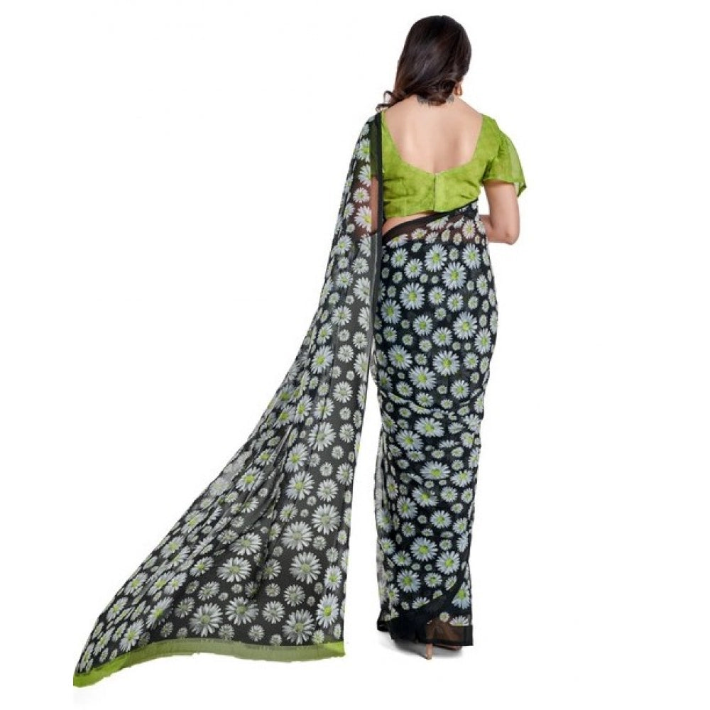 Clasymist Women's Georgette Saree With Blouse (Green, 5-6mtrs)