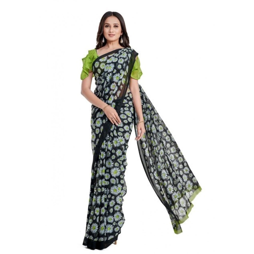 Clasymist Women's Georgette Saree With Blouse (Green, 5-6mtrs)