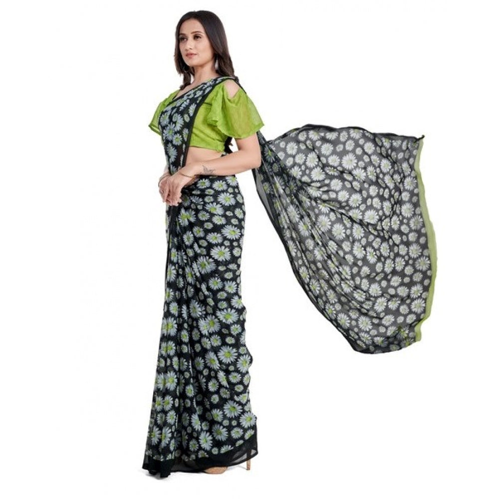 Clasymist Women's Georgette Saree With Blouse (Green, 5-6mtrs)