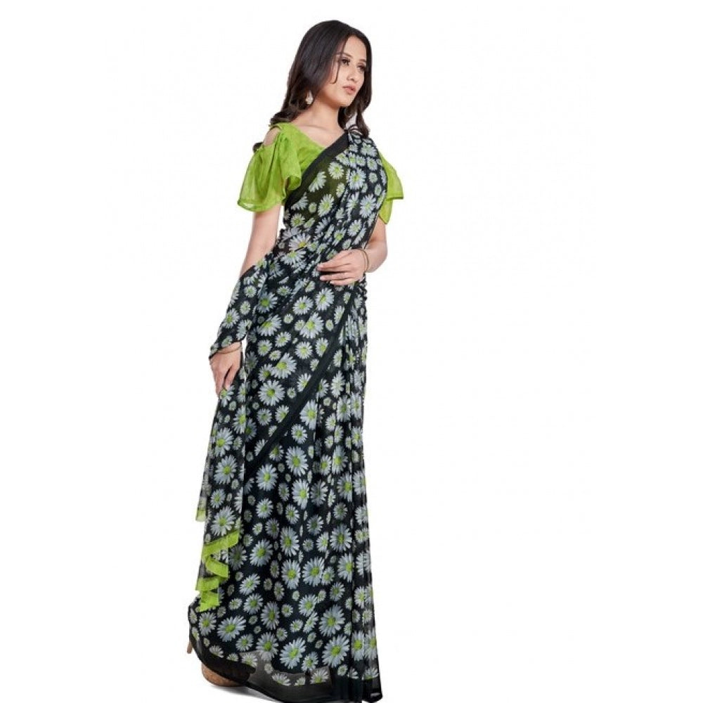 Clasymist Women's Georgette Saree With Blouse (Green, 5-6mtrs)