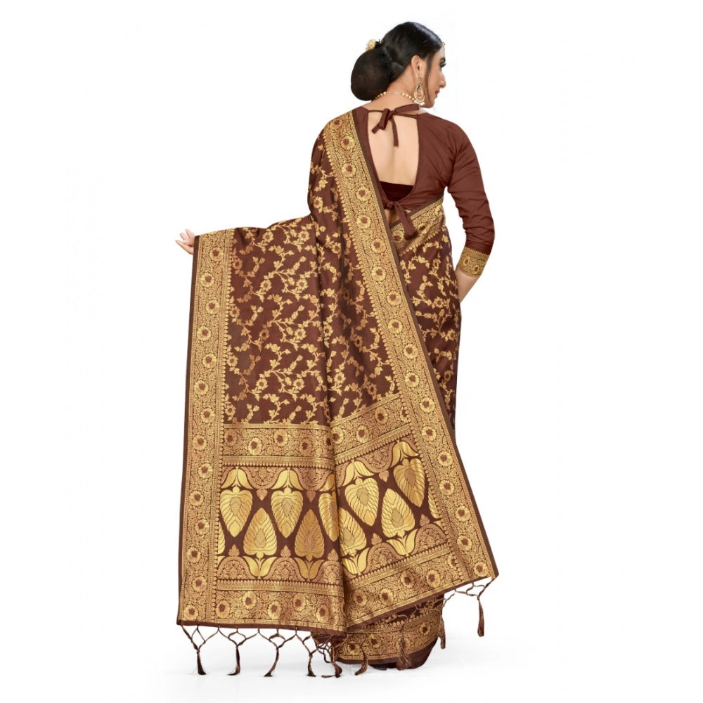 Clasymist Women's Banarasi Silk Saree With Blouse (Coffee, 5-6Mtrs)