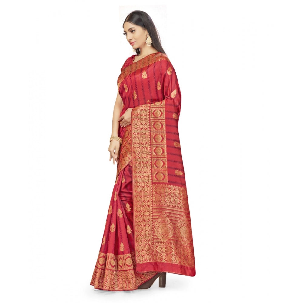 Clasymist Women's Banarasi Silk Saree With Blouse (Peach, 5-6Mtrs)