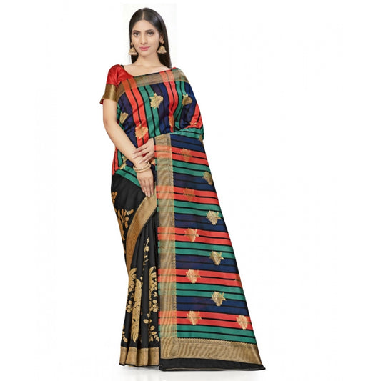 Clasymist Women's Banarasi Silk Saree With Blouse (Black, 5-6Mtrs)