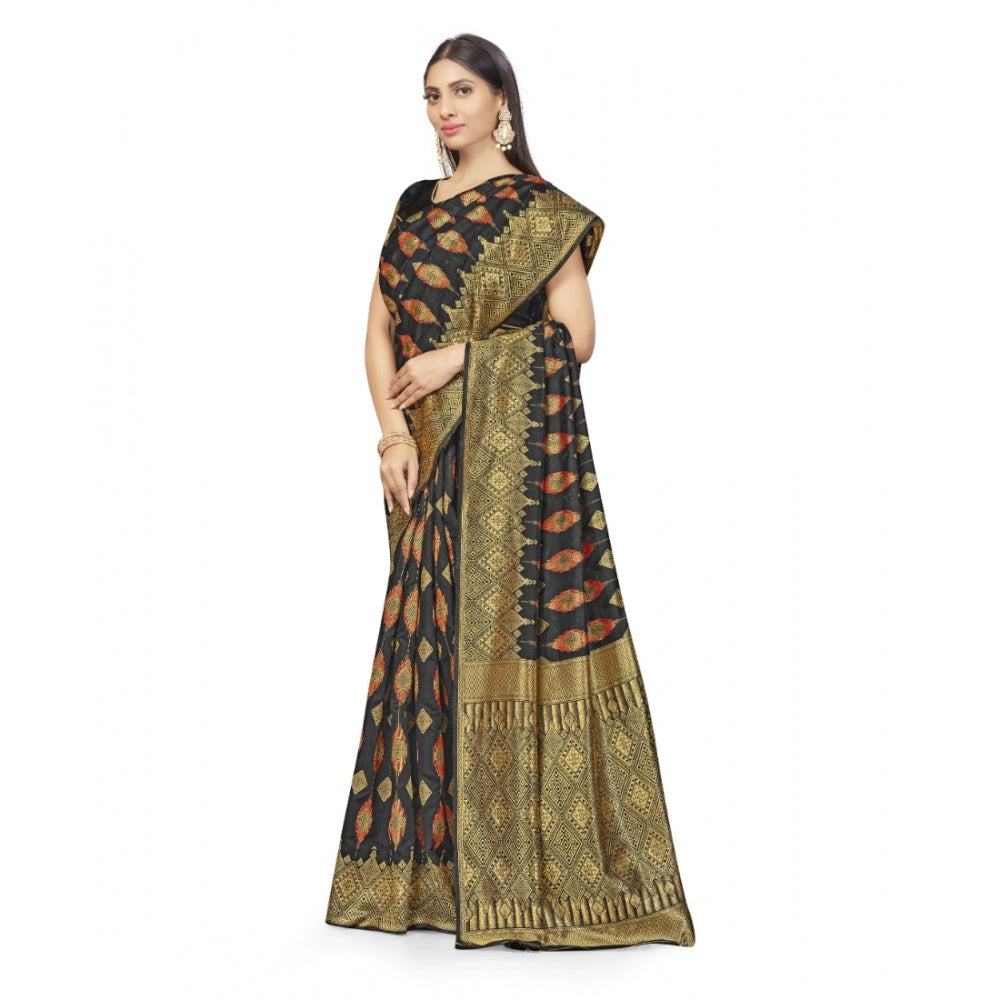 Clasymist Women's Banarasi Silk Saree With Blouse (Black, 5-6Mtrs)