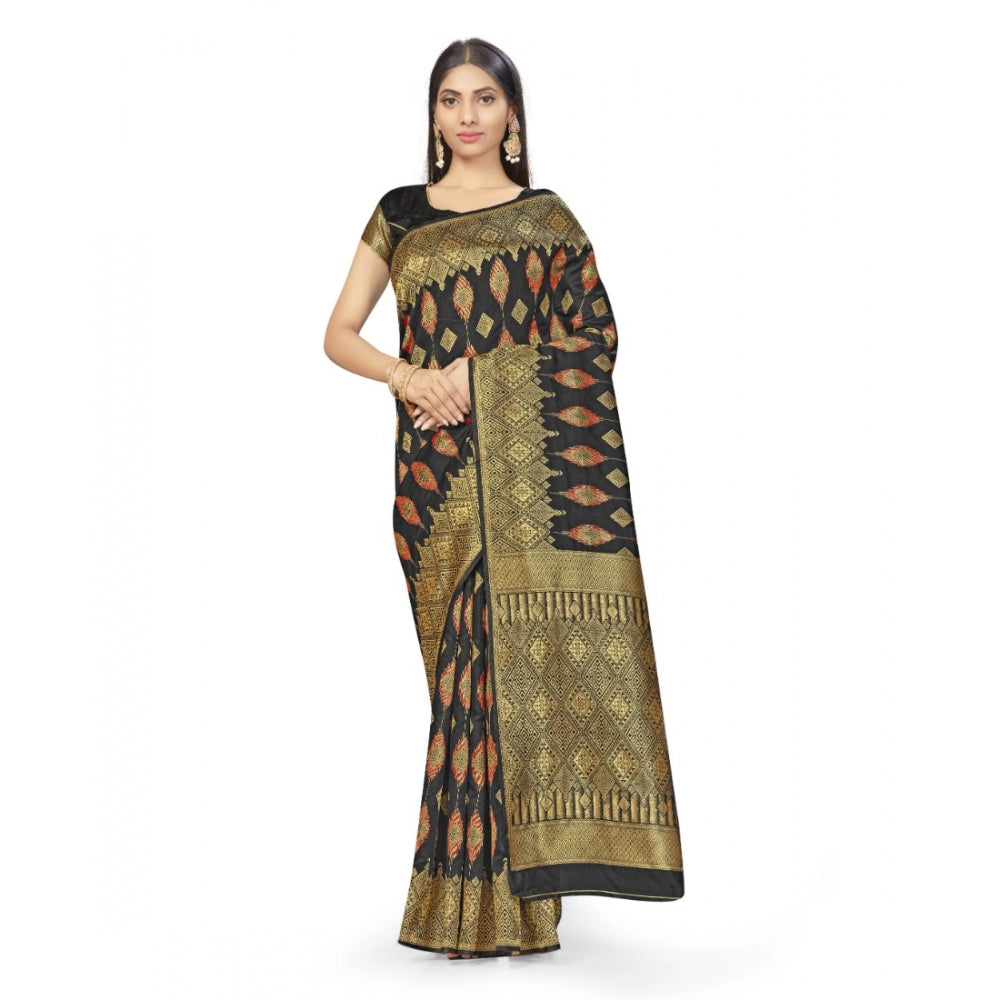 Clasymist Women's Banarasi Silk Saree With Blouse (Black, 5-6Mtrs)