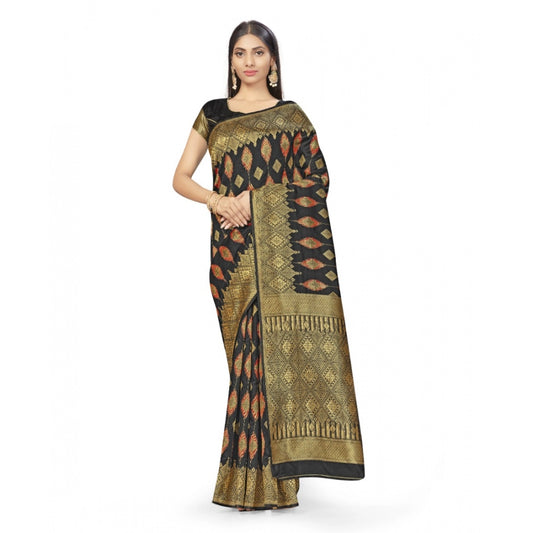 Clasymist Women's Banarasi Silk Saree With Blouse (Black, 5-6Mtrs)