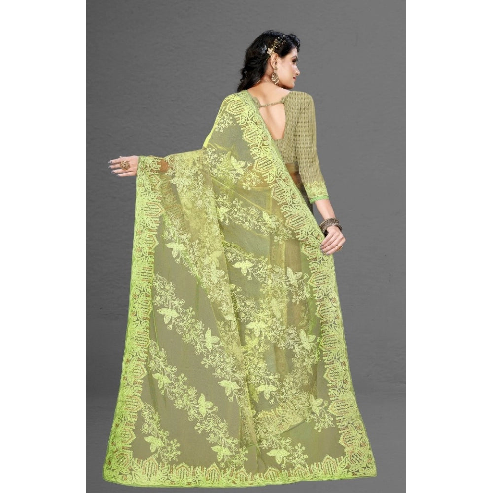 Clasymist Women's Net Saree With Blouse (Pista Green, 5-6Mtrs)