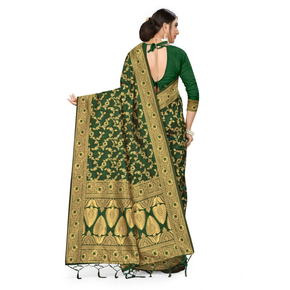 Clasymist Women's Banarasi Silk Saree With Blouse (Green, 5-6Mtrs)