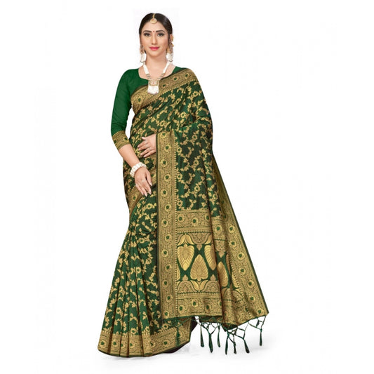 Clasymist Women's Banarasi Silk Saree With Blouse (Green, 5-6Mtrs)