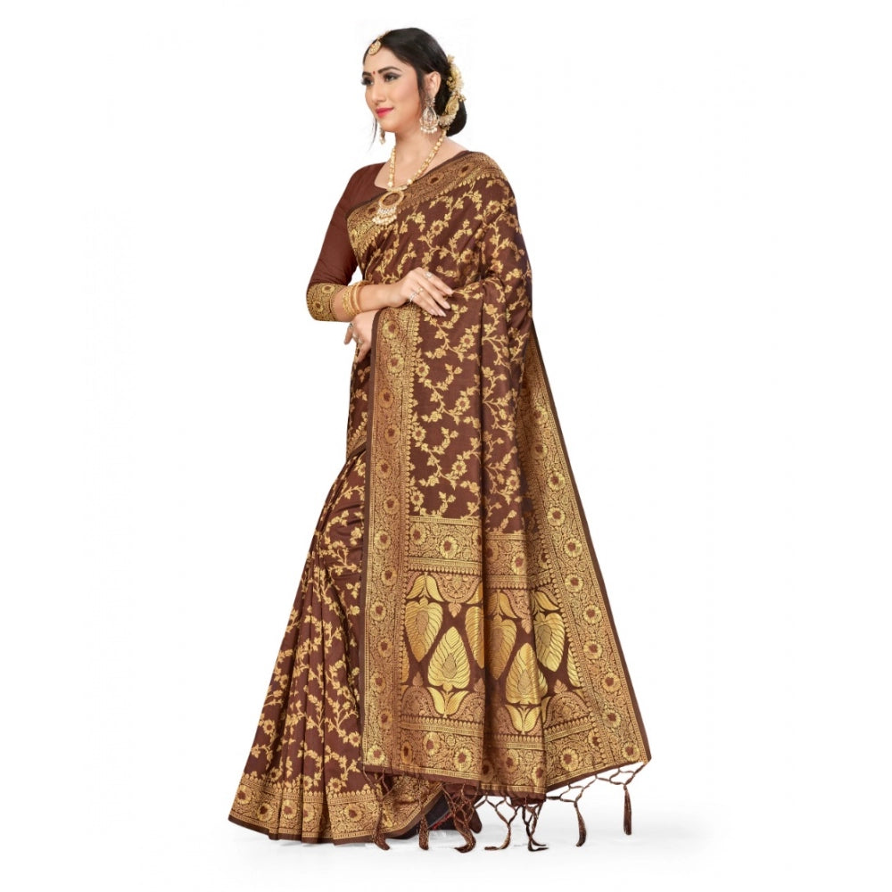 Clasymist Women's Banarasi Silk Saree With Blouse (Coffee, 5-6Mtrs)