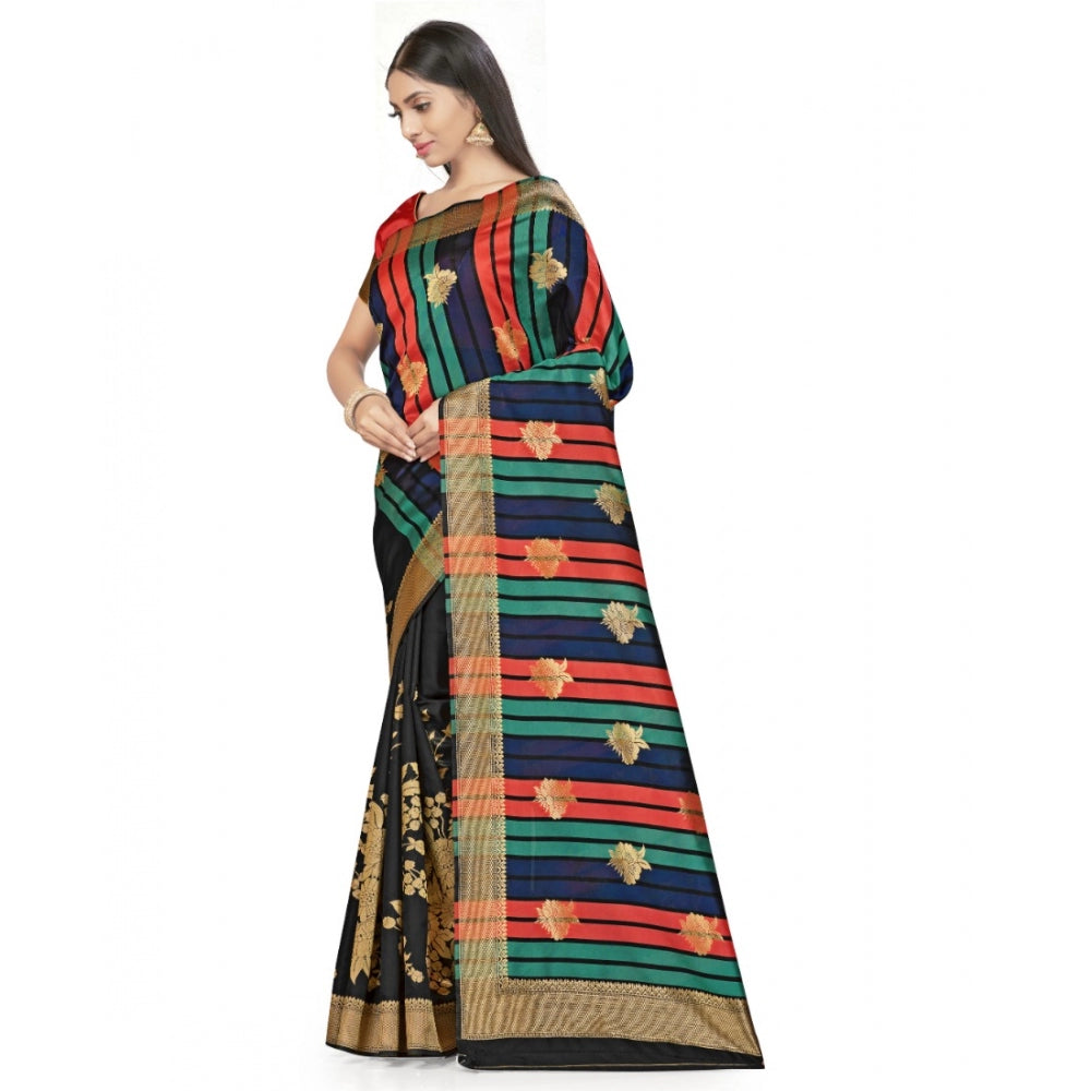 Clasymist Women's Banarasi Silk Saree With Blouse (Black, 5-6Mtrs)