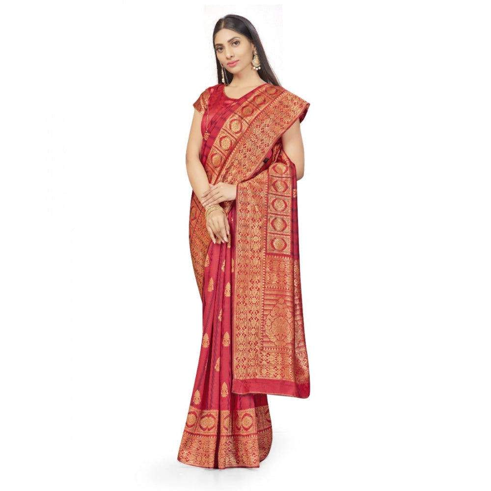 Clasymist Women's Banarasi Silk Saree With Blouse (Peach, 5-6Mtrs)