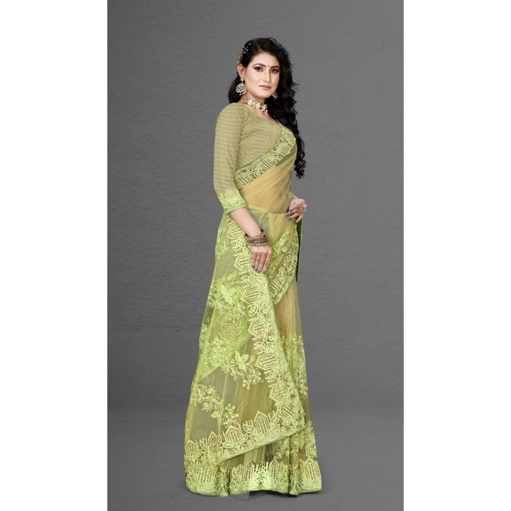 Clasymist Women's Net Saree With Blouse (Pista Green, 5-6Mtrs)