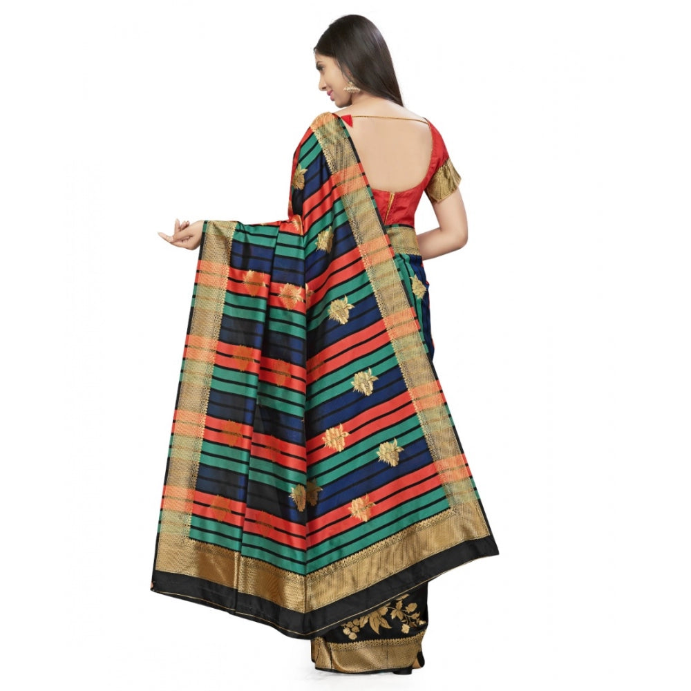 Clasymist Women's Banarasi Silk Saree With Blouse (Black, 5-6Mtrs)