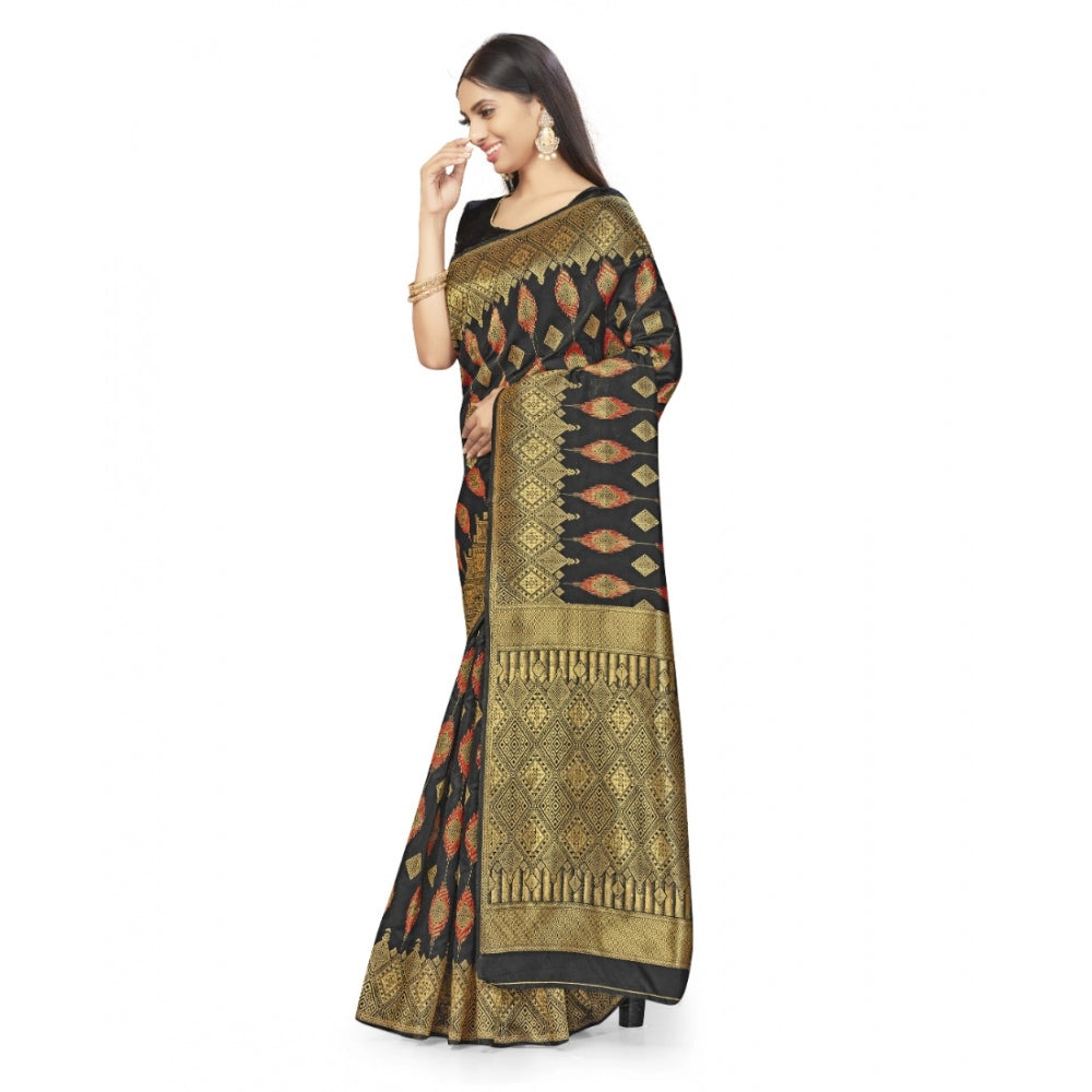 Clasymist Women's Banarasi Silk Saree With Blouse (Black, 5-6Mtrs)