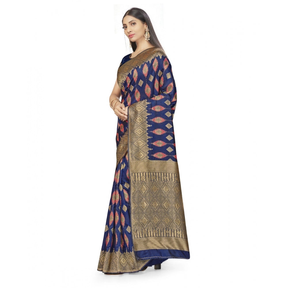 Clasymist Women's Banarasi Silk Saree With Blouse (Navy Blue, 5-6Mtrs)