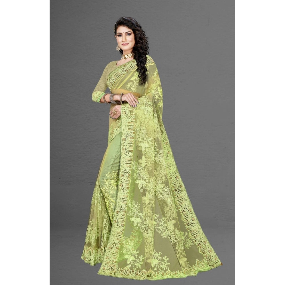 Clasymist Women's Net Saree With Blouse (Pista Green, 5-6Mtrs)