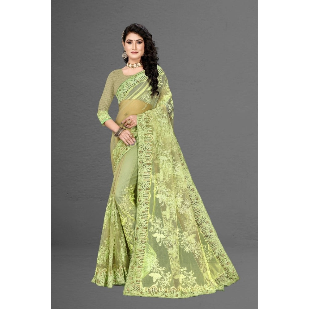 Clasymist Women's Net Saree With Blouse (Pista Green, 5-6Mtrs)