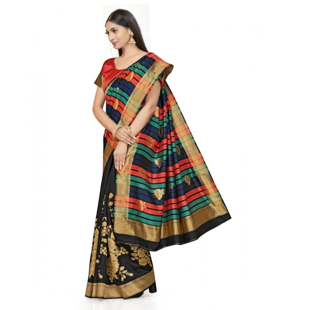 Clasymist Women's Banarasi Silk Saree With Blouse (Black, 5-6Mtrs)