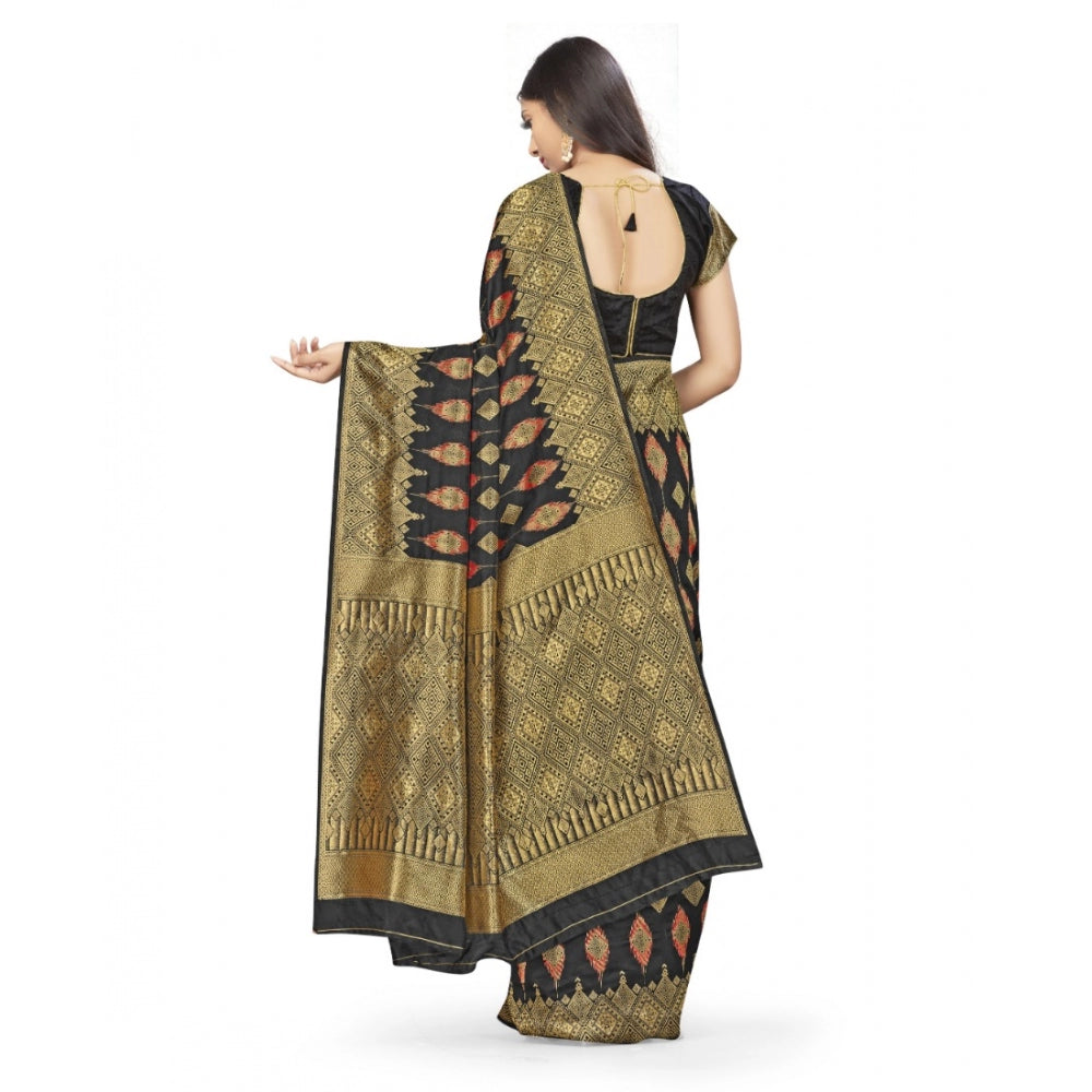 Clasymist Women's Banarasi Silk Saree With Blouse (Black, 5-6Mtrs)